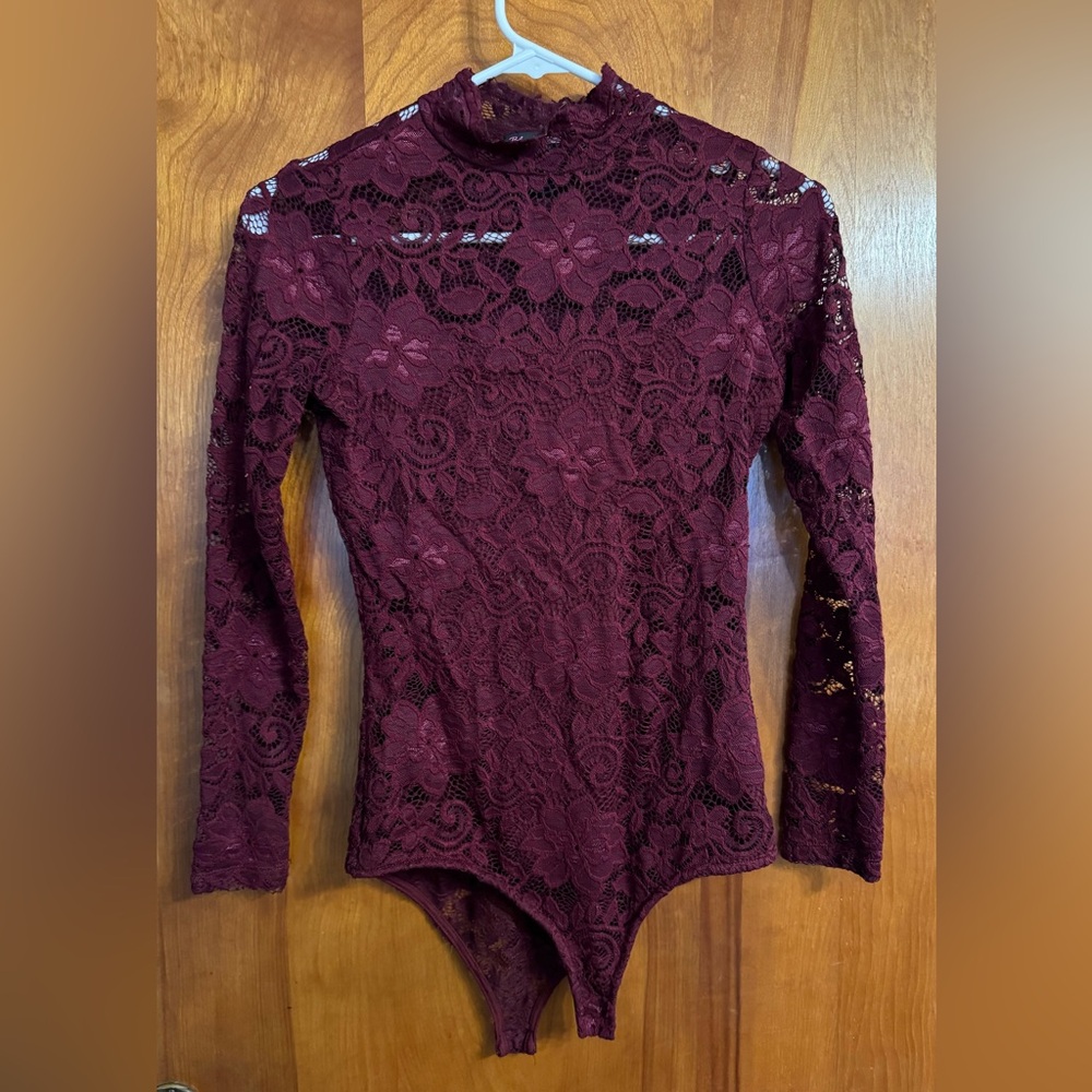 Burgundy Lace Long Sleeve Bodysuit